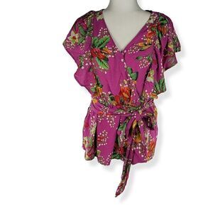 Rachel Zoe Floral Wrap Blouse Small